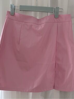 Feminine Pink Faux Leather Mini Skirt